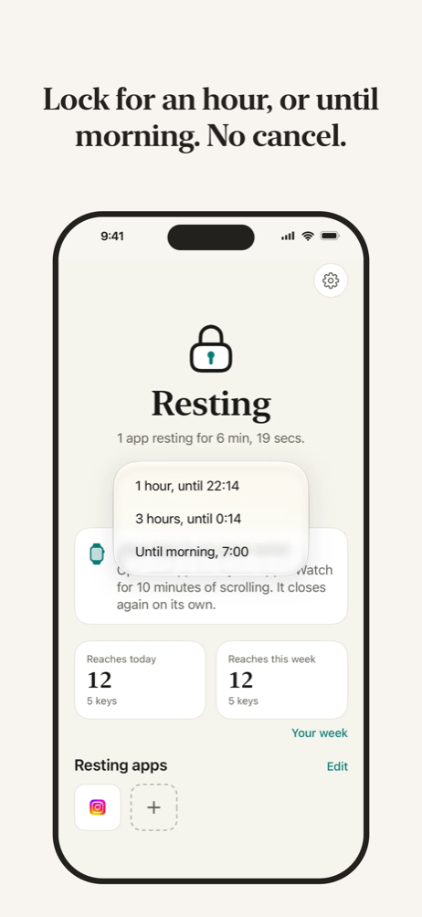 The Lock for menu: an hour, three hours, until morning